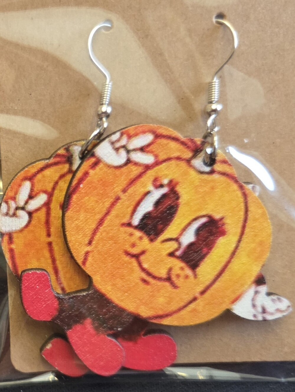 Orange Pumpkin Character Earrings - Cute Halloween Accessory